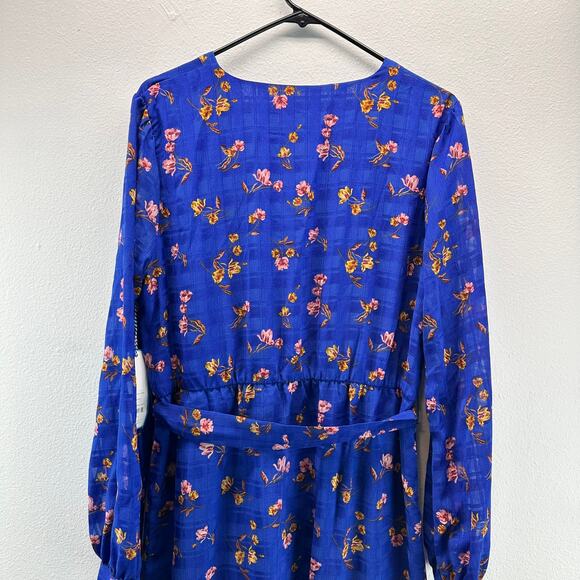 NWT Draper Jaems RSVP Tie Waist Mide Dress Cobalt Blue Floral Large - Picture 6 of 14